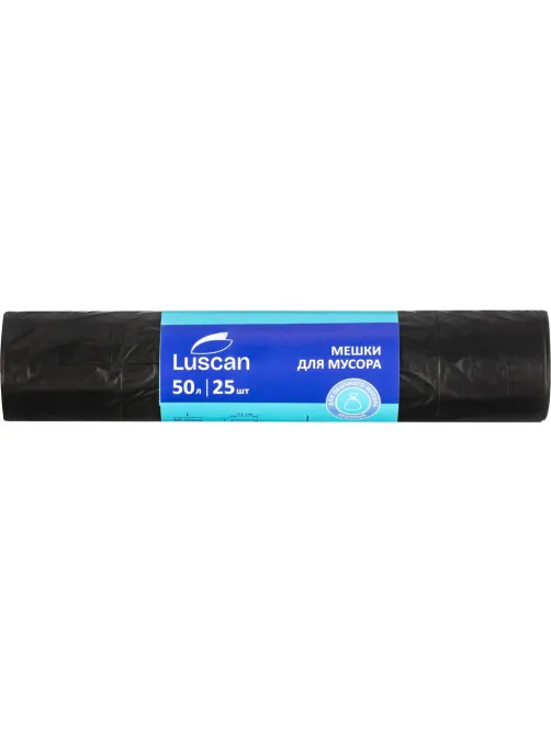 Мешки для мусора ПВД 50л 35мкм 25шт/рул черные 50х70см Luscan