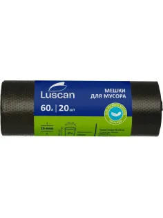 Мешки для мусора ПНД 60л 15мкм 20шт/рул черные 58x65см Luscan