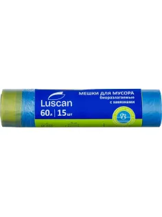 Мешки для мусора ПНД 60л 12мкм 15шт/рул синие 60х70см Luscan Bio с зав