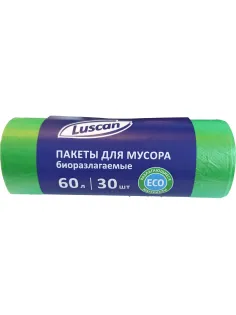 Мешки для мусора ПНД 60л 12мкм 30шт/рул зеленые 58x68см Luscan Bio