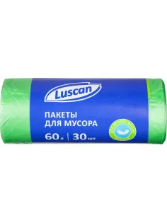 Мешки для мусора ПНД 60л 10мкм 30шт/рул зеленые 58x68см Luscan