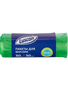 Мешки для мусора ПНД 30л 10мкм 30 шт/рул зеленые 50x60см Luscan Bio