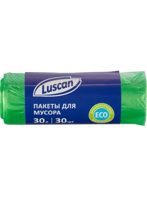 Мешки для мусора ПНД 30л 10мкм 30 шт/рул зеленые 50x60см Luscan Bio