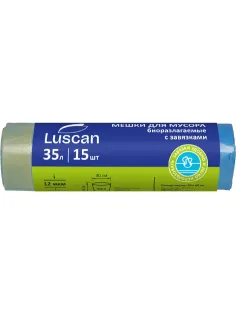 Мешки для мусора ПНД 35л 12мкм 15шт/рул синие 50х60см Luscan Bio с зав