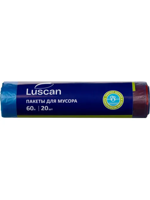 Мешки для мусора ПНД 60л 30мкм 20шт/рул синие 60x70см Luscan с завязками