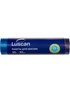Мешки для мусора ПНД 30л 25мкм 20шт/рул синие 50x60см Luscan с завязками