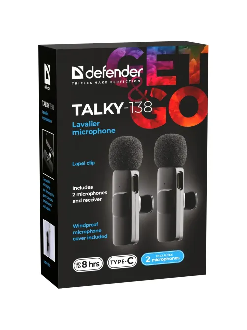 Набор радиомикрофонов Defender Talky-138, петличный, черный, 2шт