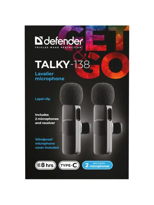Набор радиомикрофонов Defender Talky-138, петличный, черный, 2шт