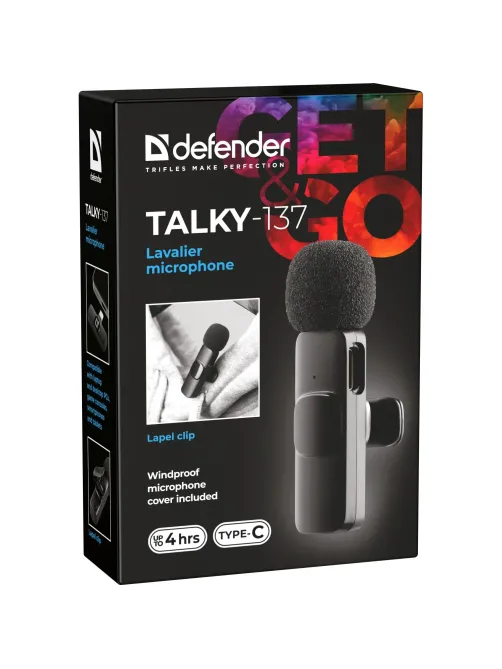 Микрофон Defender Talky-137 wrls, петличный, черный, на прищепке, 1шт