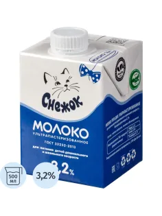 Молоко Снежок ультрапастеризованное 3,2%, 500мл