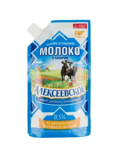Молоко сгущенное Алексеевское цельное с сахаром 8,5% дой-пак 270г