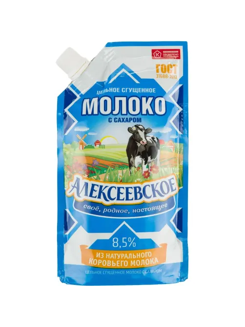 Молоко сгущенное Алексеевское цельное с сахаром 8,5% дой-пак 270г