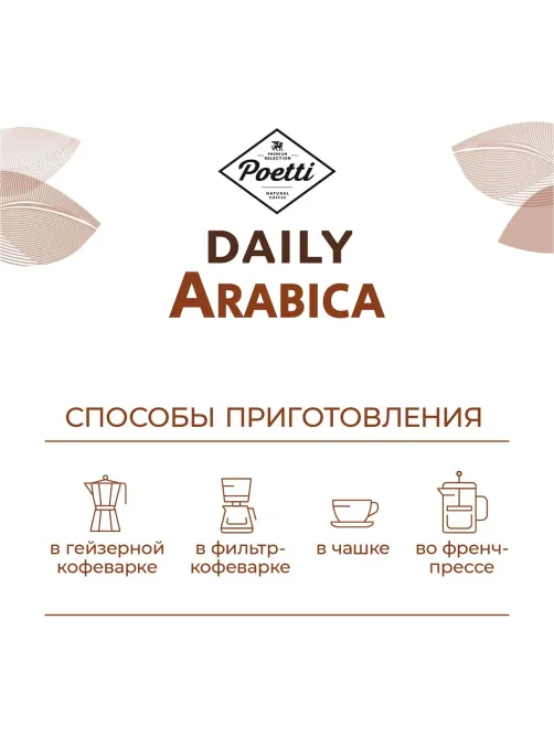 Кофе Poetti Daily Arabica молотый, для чашки, 250г