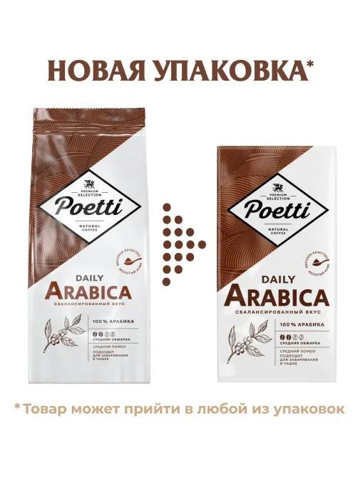 Кофе Poetti Daily Arabica молотый, для чашки, 250г