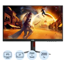 Монитор AOC Q27G4/D 27 QHD/IPS/200Гц/350cd/HAS Piv/HDMI/DP/черный