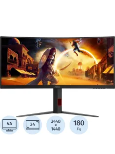 Монитор AOC CU34G4 34 UWQHD/1500R/21:9/VA/180Гц/300cd/HDMI/DP/HAS/черн