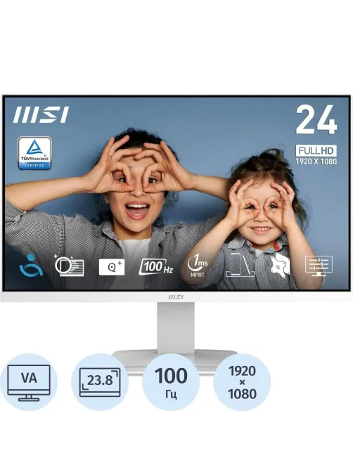 Монитор MSI PRO MP2412W 23.8 FHD VA ,HDMI 1.4,Tilt,100Hz,White,1y war-ty