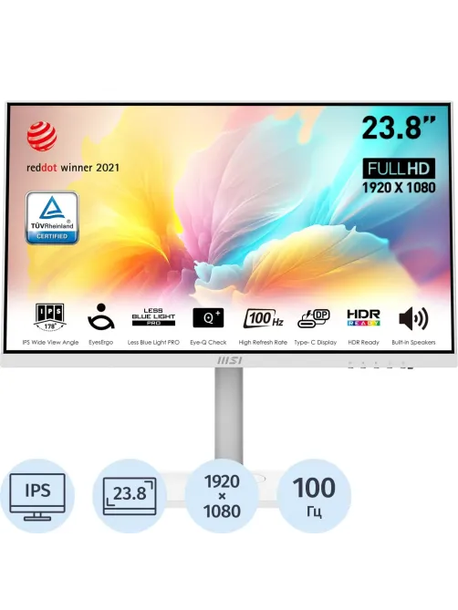 Монитор MSI Modern MD2412PW 23.8 FHD/IPS/HDMI/USB-C/Pivot/100Гц/бел