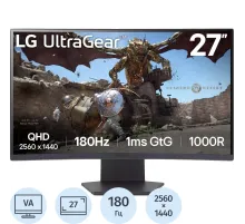 Монитор LG 27GS60QC-B 27 Curved VA/QHD/180Hz/1ms/2xHDMI/DP/300сd