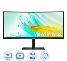 Монитор Samsung 34 LS34C650UAIXCI 1000R, 21:9/VA/UHD/100Гц/HDMI/DP/HAS