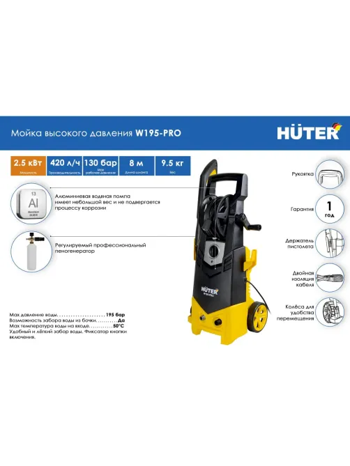 Мойка высокого давления Huter W195-PRO (70/8/15)