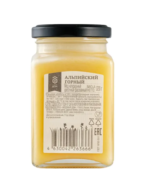 Мед Медовый Дом натуральный цветочный Альпийский горный стекло, 320г