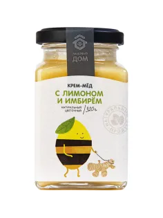 Крем-мед Медовый Дом натуральный цветочный с лимоном и имбирем стекло, 320г