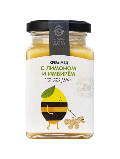 Крем-мед Медовый Дом натуральный цветочный с лимоном и имбирем стекло, 320г