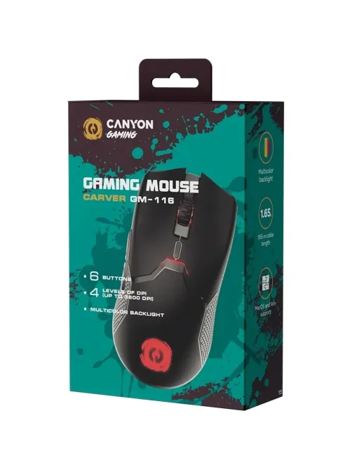 Мышь компьютерная CANYON пров. Carver GM-116 черный (CND-SGM116)