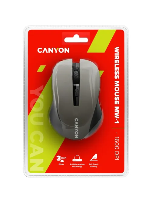 Мышь компьютерная Canyon MW-1, беспроводная, серый (CNE-CMSW1G)
