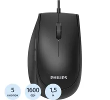 Мышь компьютерная Philips (SPK7327B/60)провод 5кн USB2.0 1600dpi бесш. черн