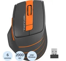 Мышь компьютерная A4 Fstyler FG30, беспроводная, 2000dpi, серый/оранжевый