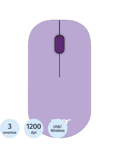Мышь компьютерная Acer OMR205оптическая/1200dpi/беспроводная/USB/фиолетовый
