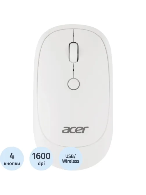 Мышь компьютерная Acer OMR138 белый (1600dpi) WLS USB (4кн) (ZL.MCEEE.01L)