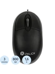 Мышь компьютерная Oklick 105S черный оптическая 800dpi/3but (400941)