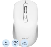 Мышь компьютерная Acer OMR309 белый,оптич,1600dpi,беспр,USB (ZL.MCECC.02Z)