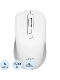 Мышь компьютерная Acer OMR309 белый,оптич,1600dpi,беспр,USB (ZL.MCECC.02Z)
