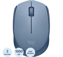 Мышь компьютерная Logitech М171 беспроводная голубой (910-006866)