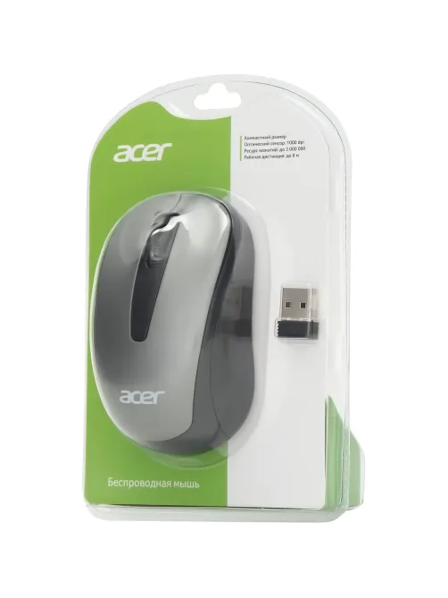 Мышь компьютерная Acer OMR134 серый оптичес. 1000dpi/2but беспровод. USB