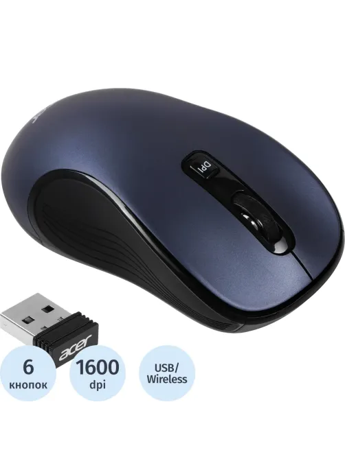 Мышь компьютерная Acer OMR306 черный/серый оптичес. 1600dpi/6but WLS USB