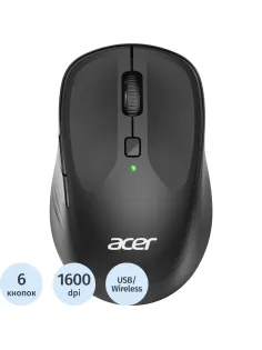 Мышь компьютерная Acer OMR300 черный оптическая 1600dpi/6but беспровод. USB