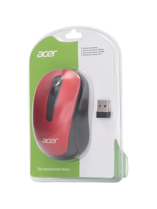 Мышь компьютерная Acer OMR136 красный  (1000dpi/WLS/USB/3кн (ZL.MCEEE.01J)