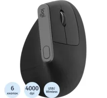 Мышь компьютерная Logitech MX Vertical черн.4000dpi BT/R USB 4b(910-005451)