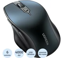 Мышь компьютерная UGREEN MU101 (15807),беспровод, 2.4 GHz&BT,синий