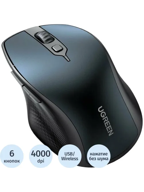 Мышь компьютерная UGREEN MU101 (15807),беспровод, 2.4 GHz&BT,синий