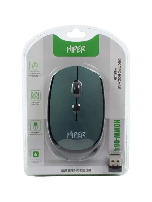 Мышь компьютерная HIPER (HOMW-084) беспроводная/зеленая