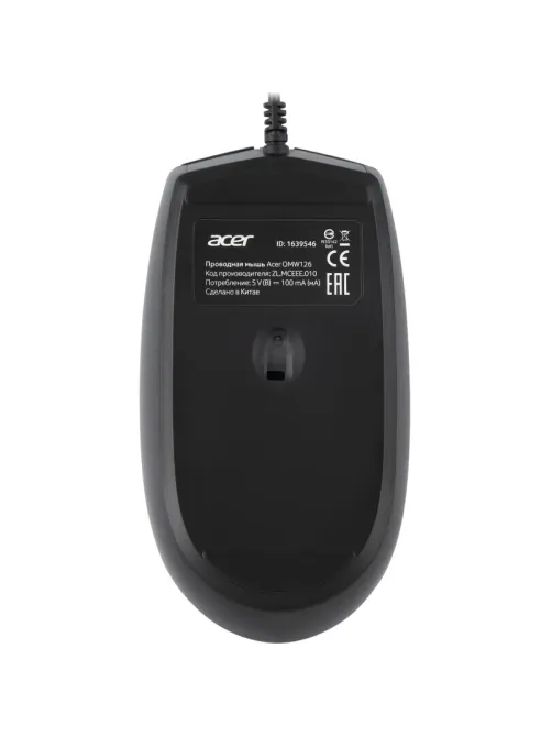 Мышь компьютерная Acer OMW126 черный оптическая (1200dpi) USB (2but)
