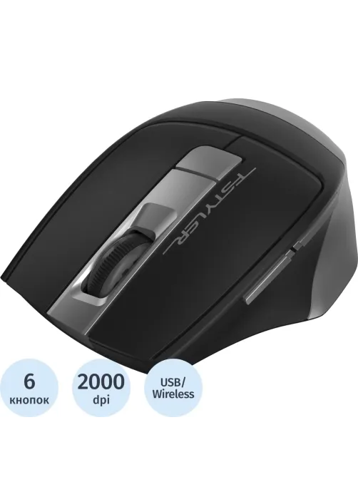 Мышь компьютерная A4Tech Fstyler (FG35 GREY) сер/черн/2000dpi/беспров/6кн