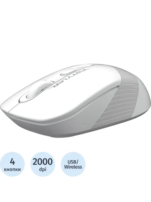 Мышь компьютерная A4Tech Fstyler (FG10 WHITE)бел/сер/2000dpi/беспроводн/3кн