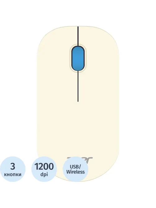 Мышь компьютерная ACER OMR205/1200dpi/беспроводная/USB/белый/голубой